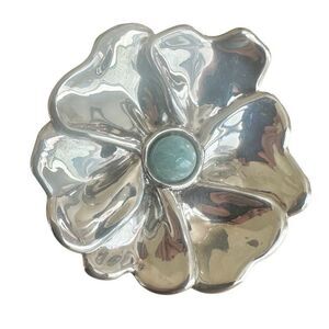 Bat Ami Sterling Silver Flower Brooch w/ Aquamarine